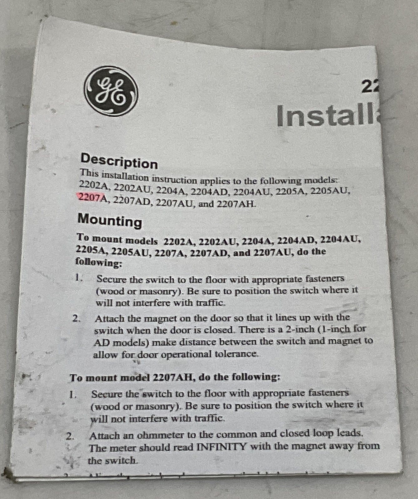 GENERAL ELECTRIC 2207A-L 2205 MAGNETIC CONTACTS MINIATURE HEAVY-DUTY 373