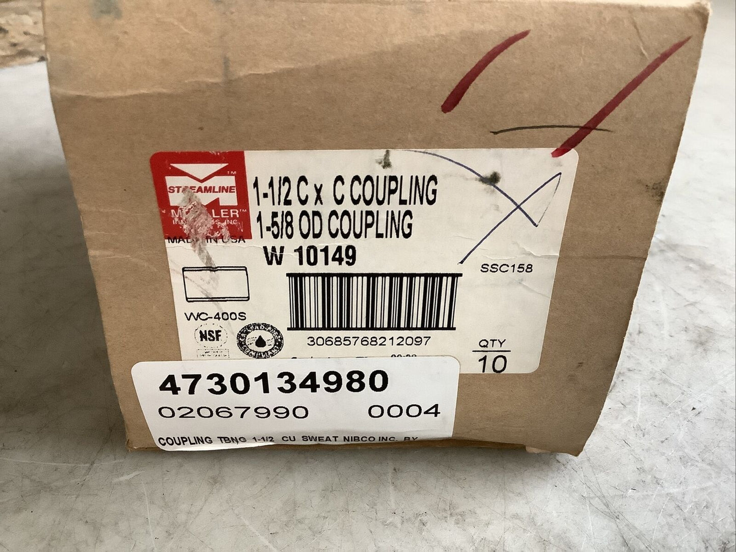 MUELLER W10149 COUPLING STACKED STOP 1-1/2IN C X C 1-5/8IN OD 373 - QTY 10