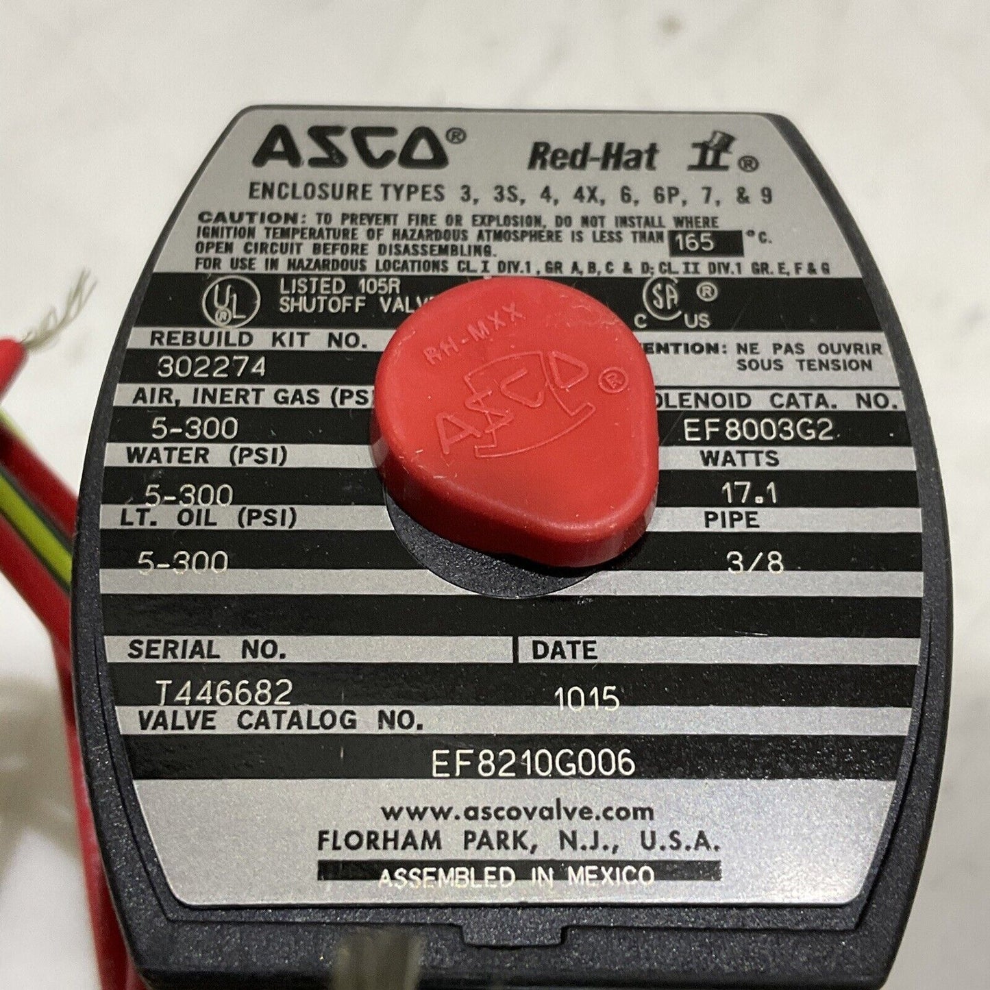 ASCO EF8210G006 T446682 SOLENOID VALVE 3/8 5-300 PSI 17.1 W 373
