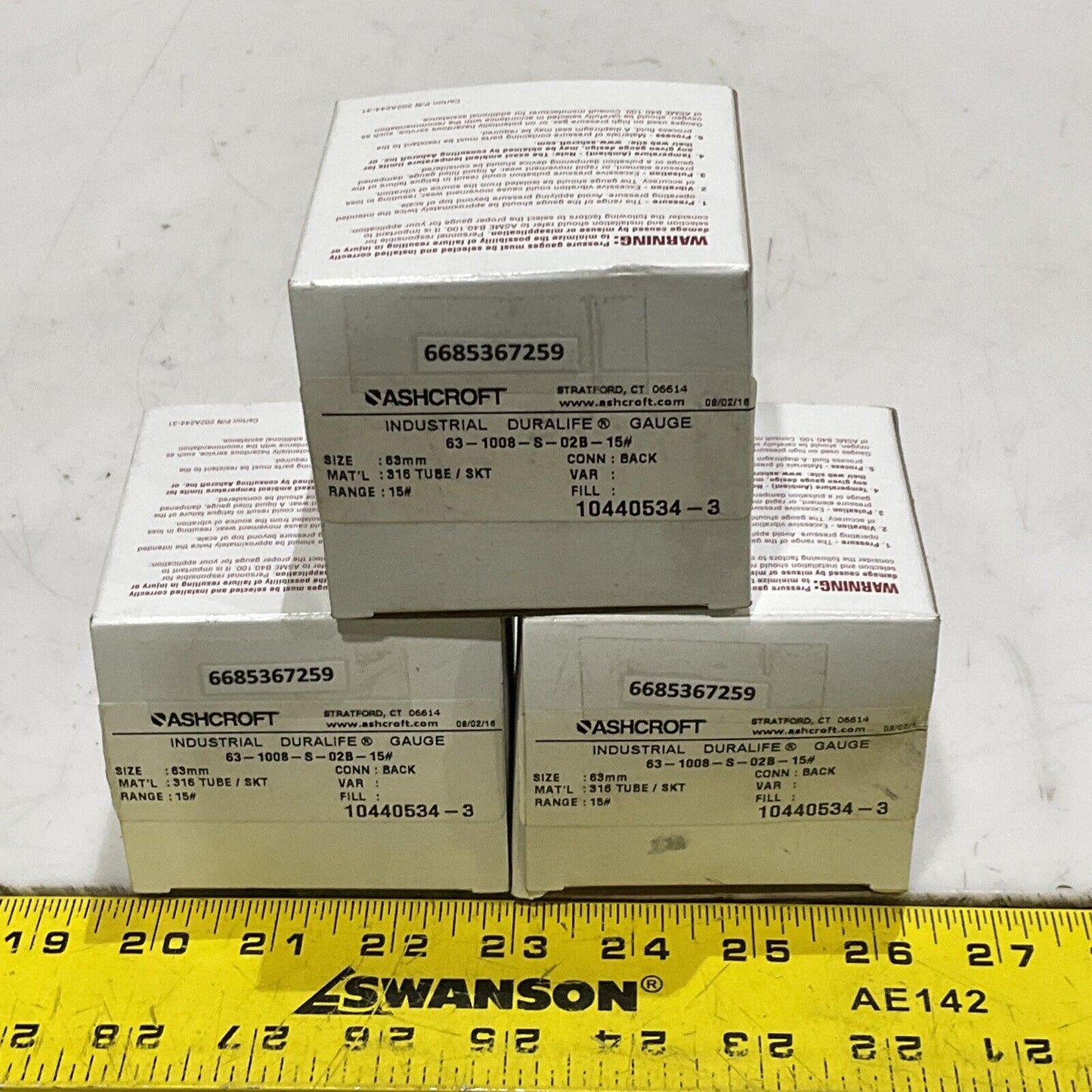 ASHCROFT 63-1008-S-02B-15 GAUGE DURALIFE 63MM LOT OF 3 373