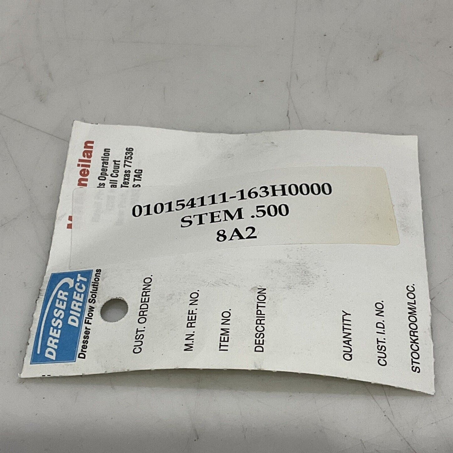 MASONEILAN DRESSER 010154111-163H0000 STEM VALVE PLUG .500 8A2 373