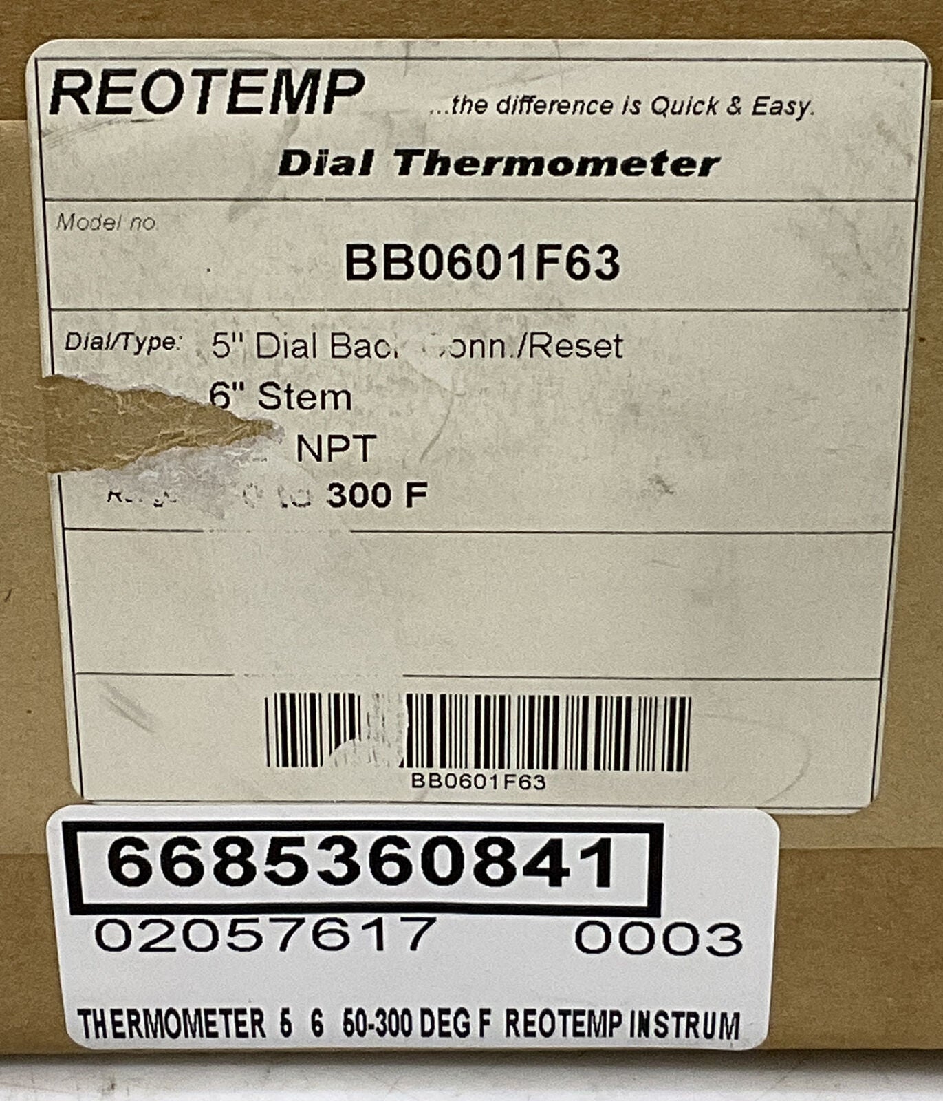 REOTEMP BB0601F63 50-300 THERMOMETER 373