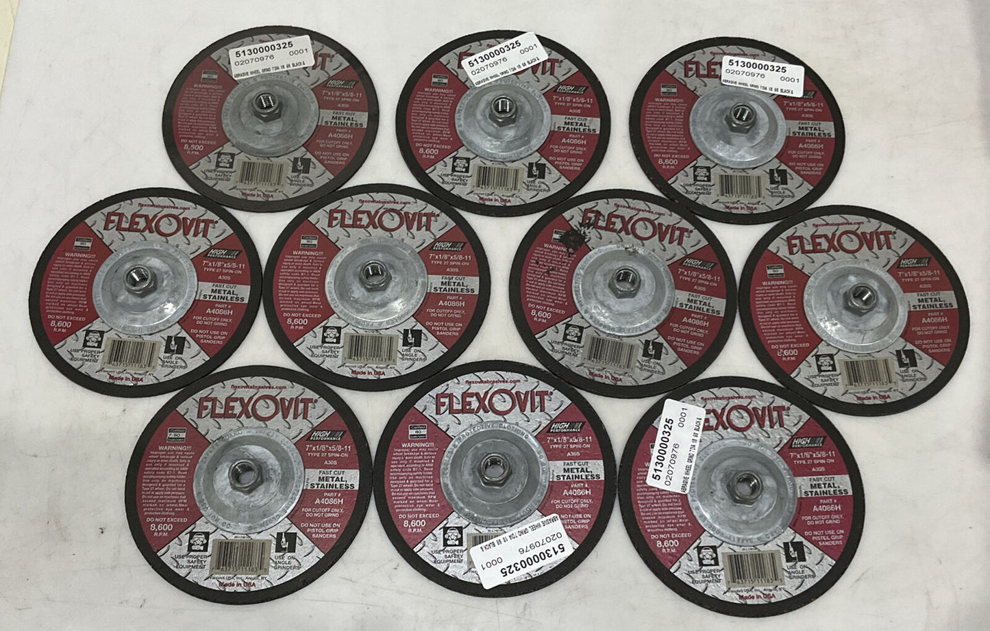 FLEXOVIT A4086H DEPRESSED CENTER CUTOFF WHEEL LOT OF 10 373