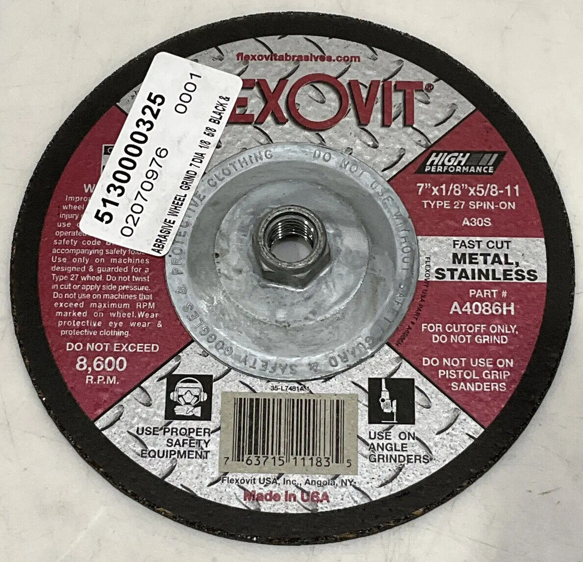 FLEXOVIT A4086H DEPRESSED CENTER CUTOFF WHEEL LOT OF 10 373