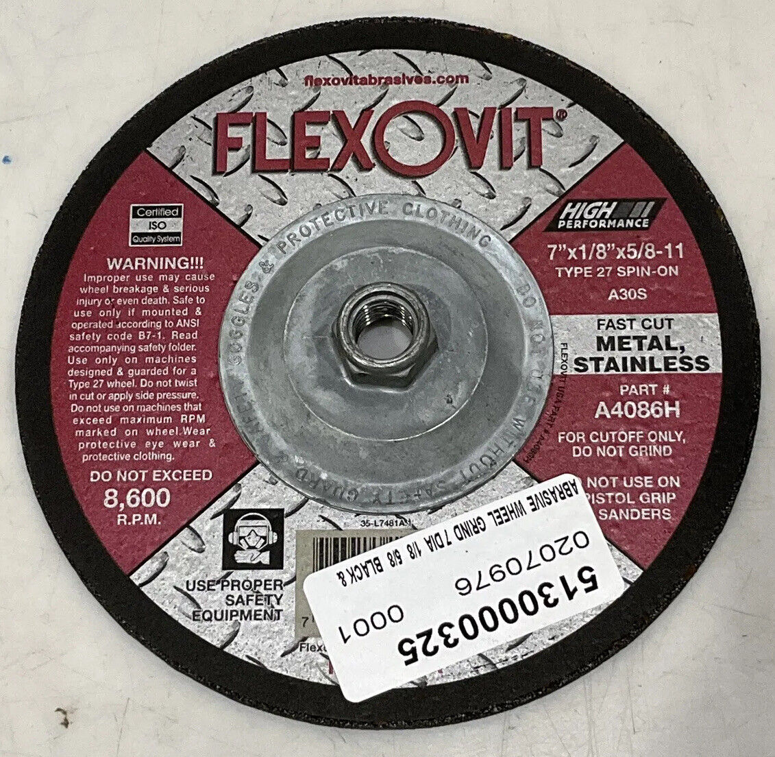 FLEXOVIT A4086H DEPRESSED CENTER CUTOFF WHEEL LOT OF 10 373
