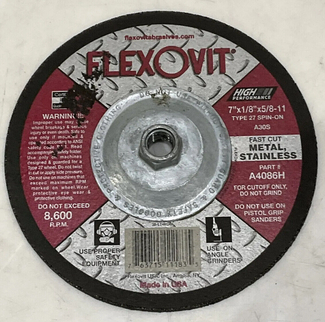 FLEXOVIT A4086H DEPRESSED CENTER CUTOFF WHEEL LOT OF 10 373