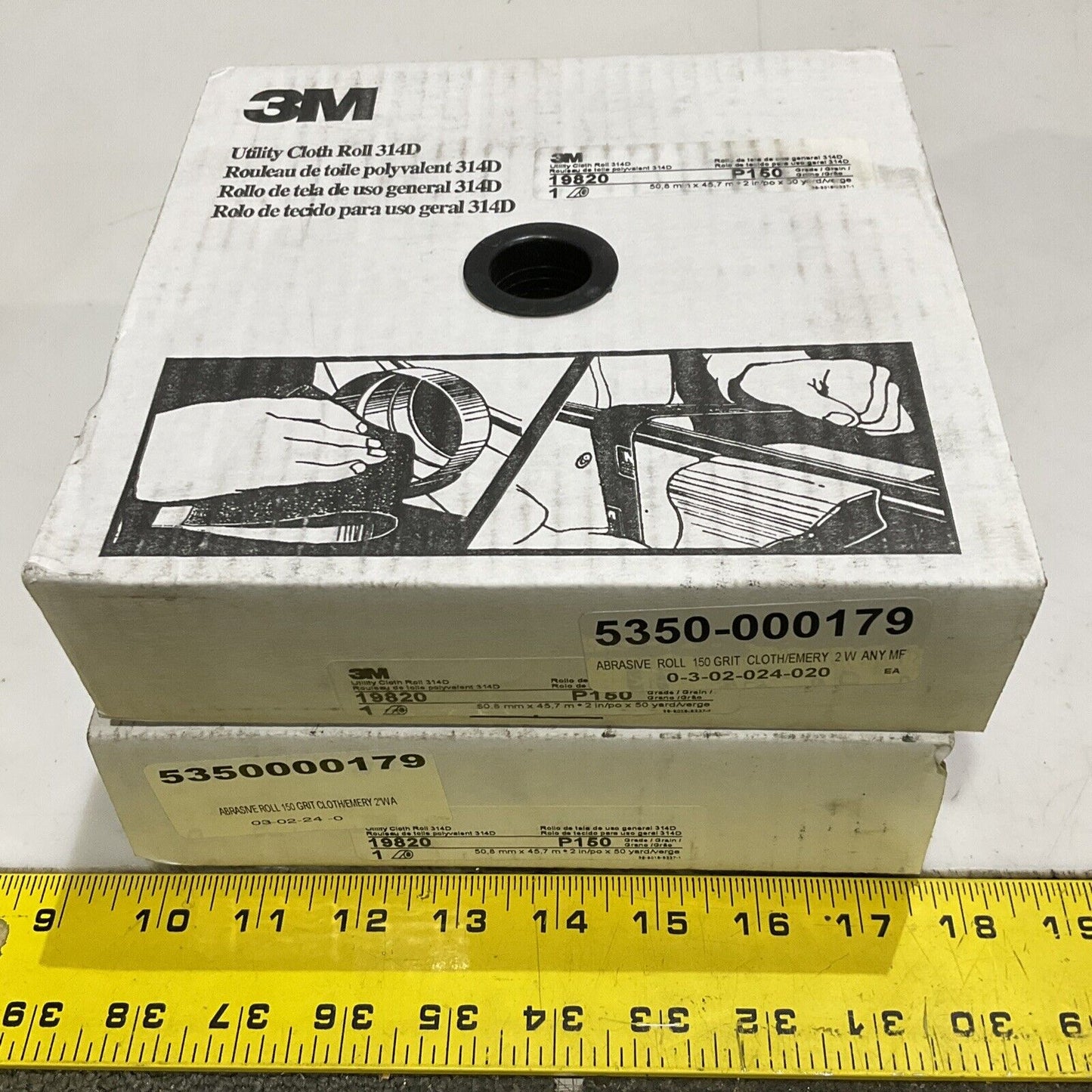 3M P150 19820 ABRASIVE UTILITY CLOTH ROLL 314D 150 GRIT 2”X 50 YARD LOT OF 2 373