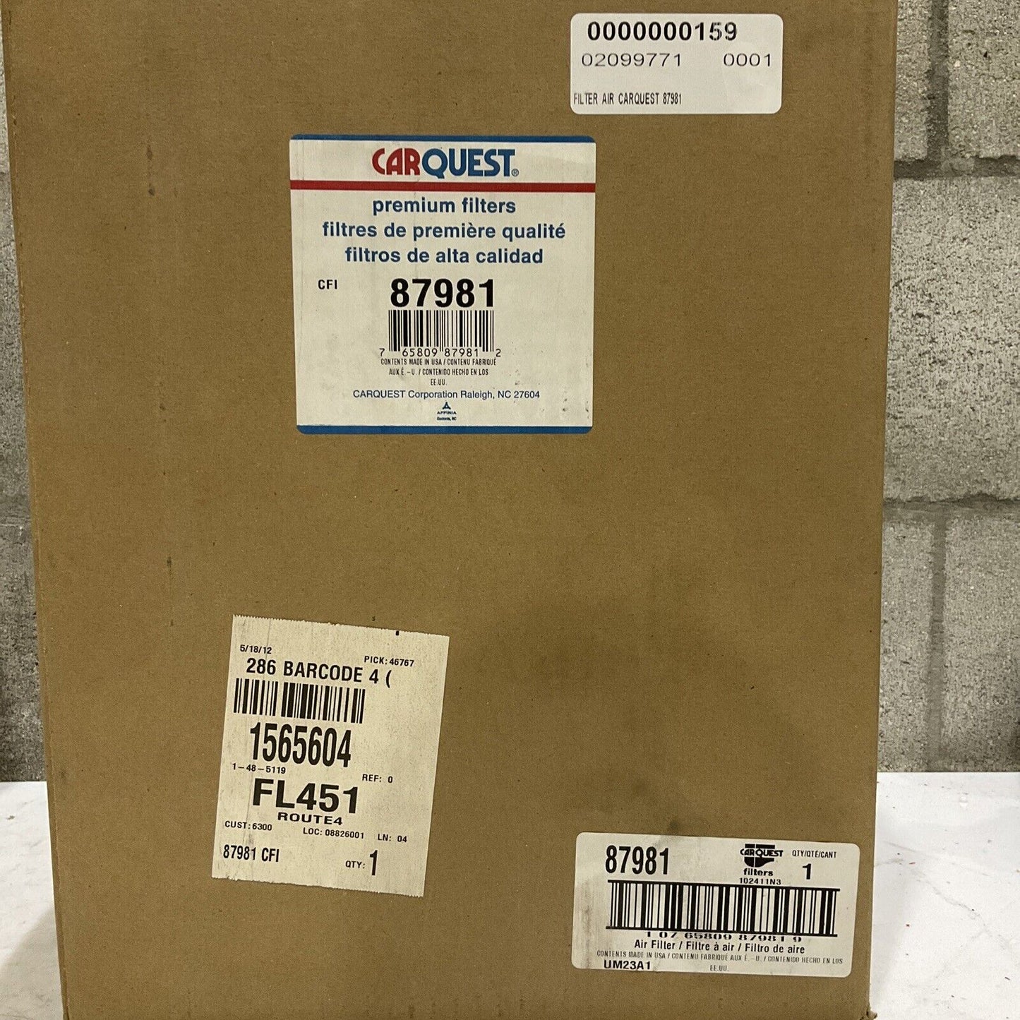 CARQUEST PREMIUM FILTERS 87981 102411N3 AIR FILTER 02099771 373