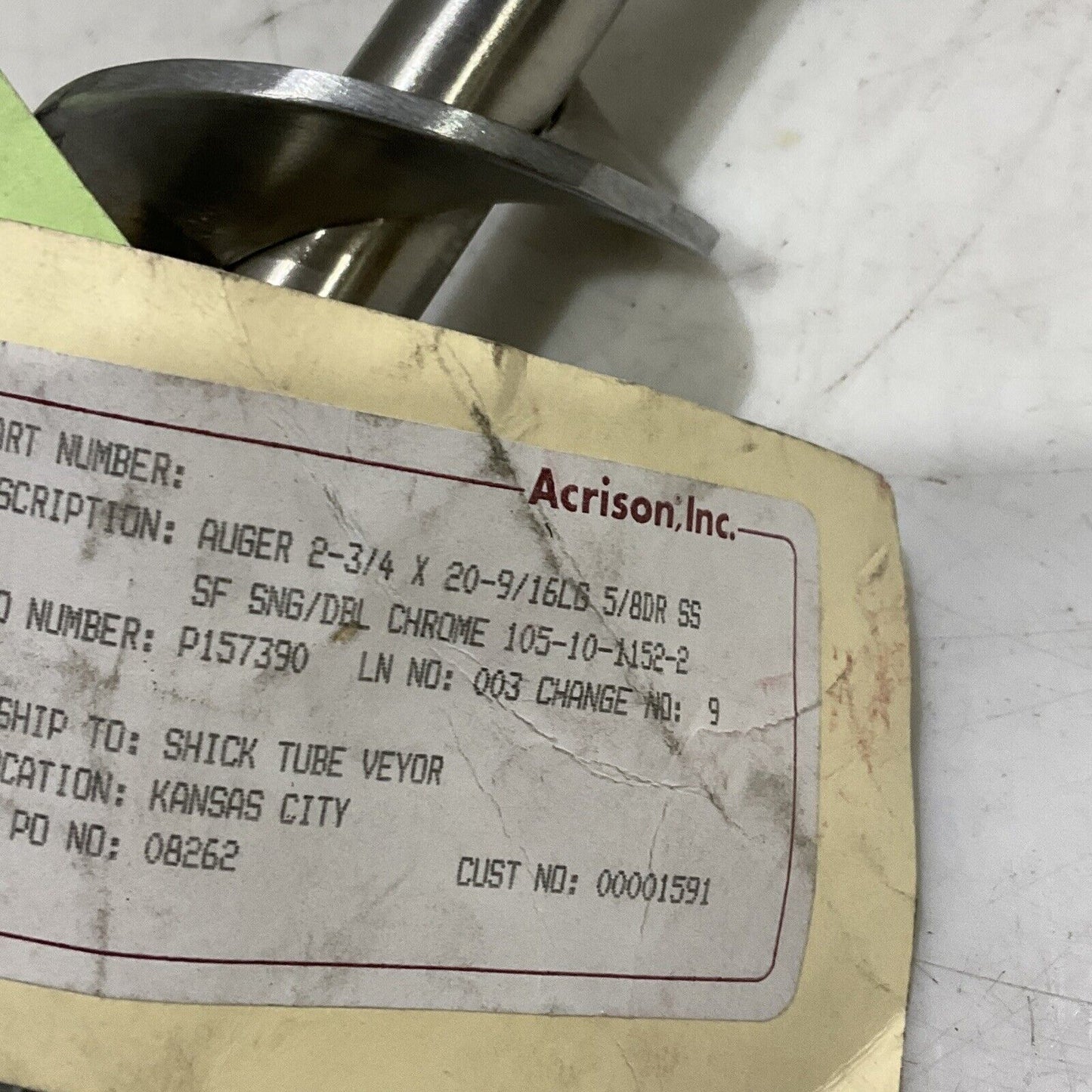 ACRISON 6347986 SOLID SINGLE DOUBLE AUGER AGITATOR 373