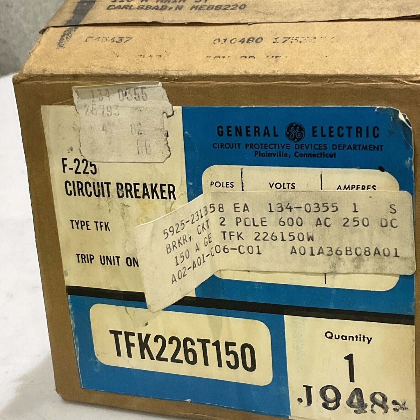 GENERAL ELECTRIC TFK226T150 TRIP UNIT TYPE TFK 2 POLE 600 AC 250 DC 373