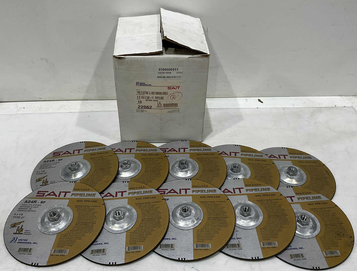UNITED ABRASIVES SAIT 22062 TYPE 27 GRINDING WHEELS LOT OF 10 373
