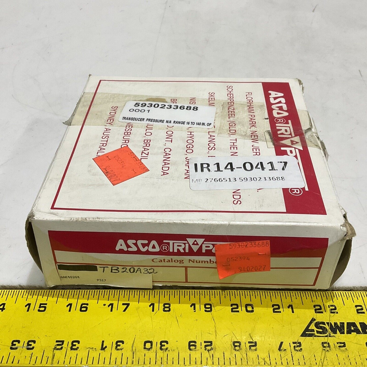 ASCO TB20A32 A164301 PRESSURE TRANSDUCER 15-140 IN WC 35-350 MBAR 373