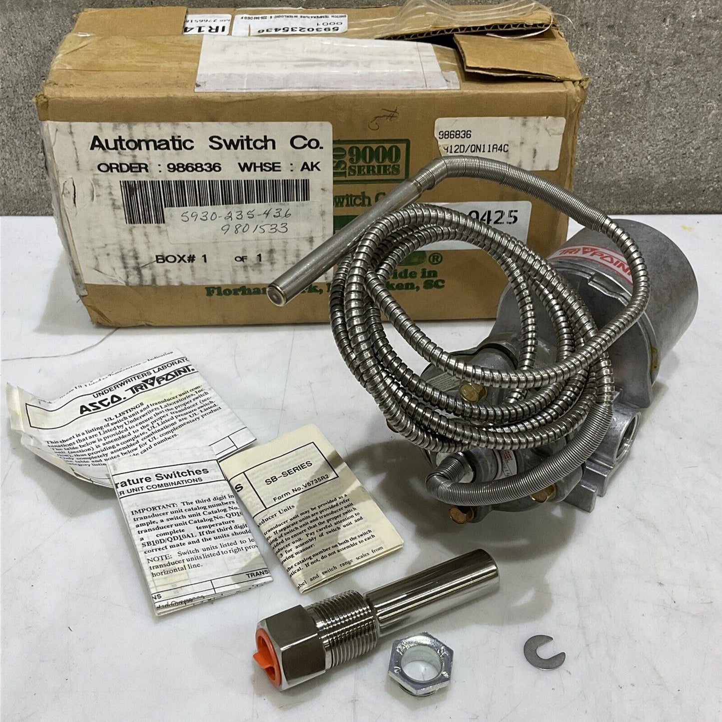 ASCO SB12D QP08 INTERLOGIC TEMPERATURE SWITCH 6’ 225-340 F 373