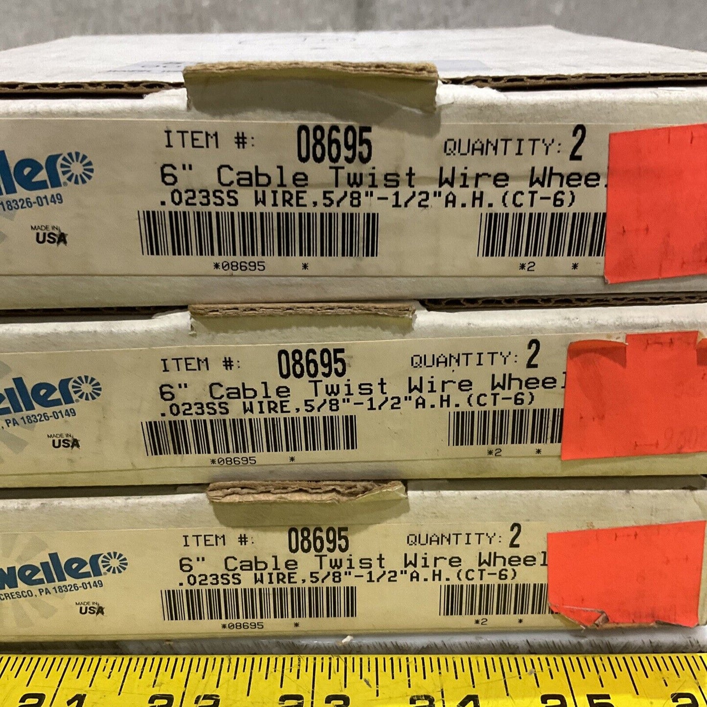 WEILER 08695 CABLE TWIST WIRE WHEEL 6” .023SS WIRE 5/8” A.H (CT-6) LOT OF 5 373