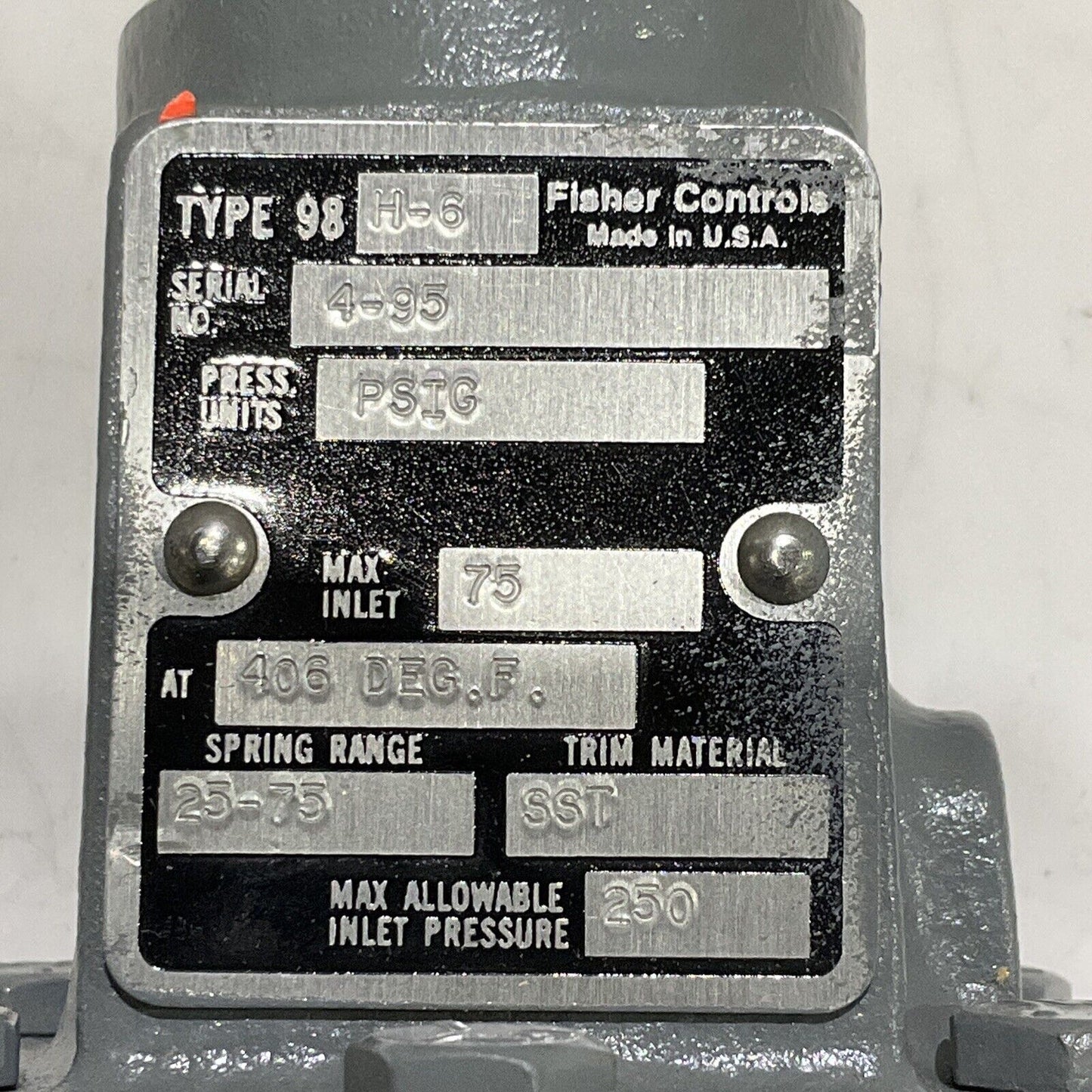 FISHER 98H-6 FUEL OIL PRESSURE REGULATOR TYPE 98 H-6 250 PSI 373