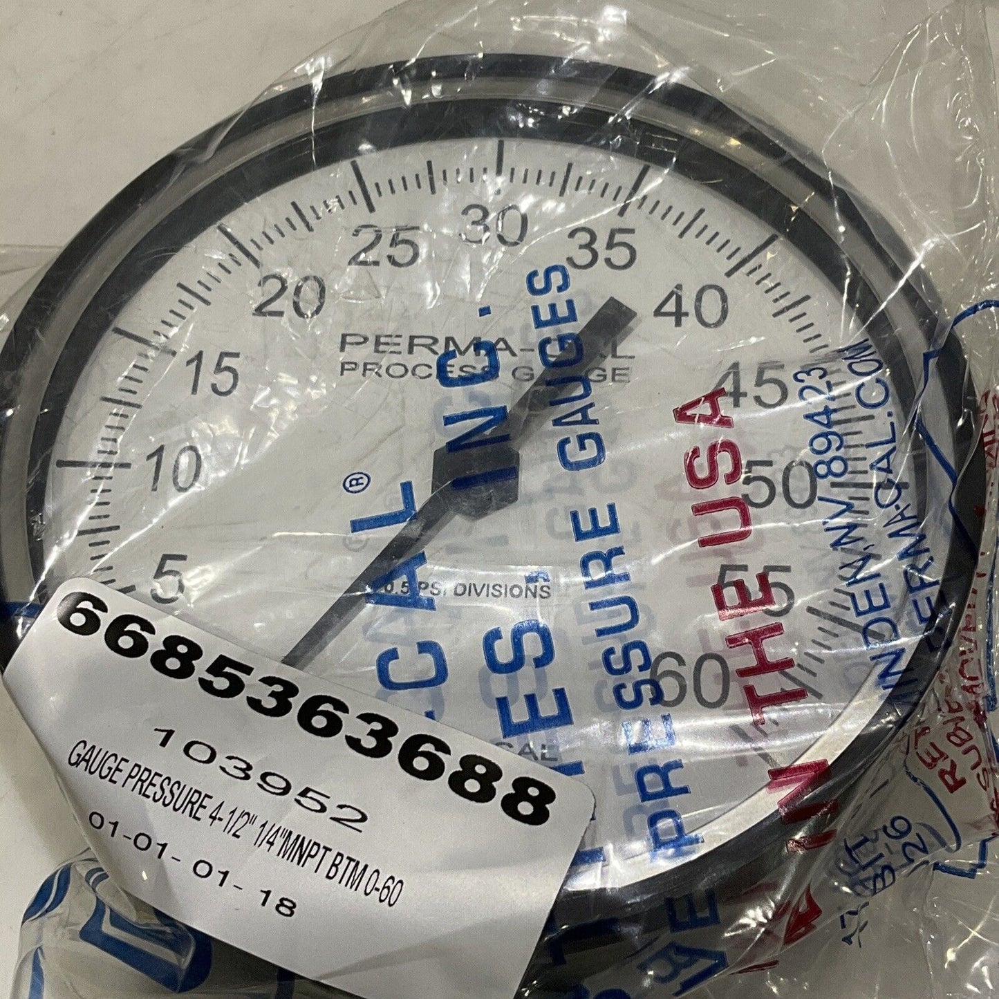 PERMA-CAL 121NIB03A21 PRESSURE GAUGE 6" 1/4" 0-60 PSI 373