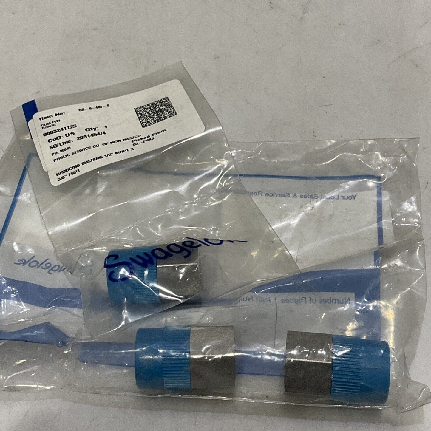 SWAGELOK SS-8-RB-6 REDUCING PIPE BUSHING 316 SS 1/2” X 3/8” LOT OF 3 373