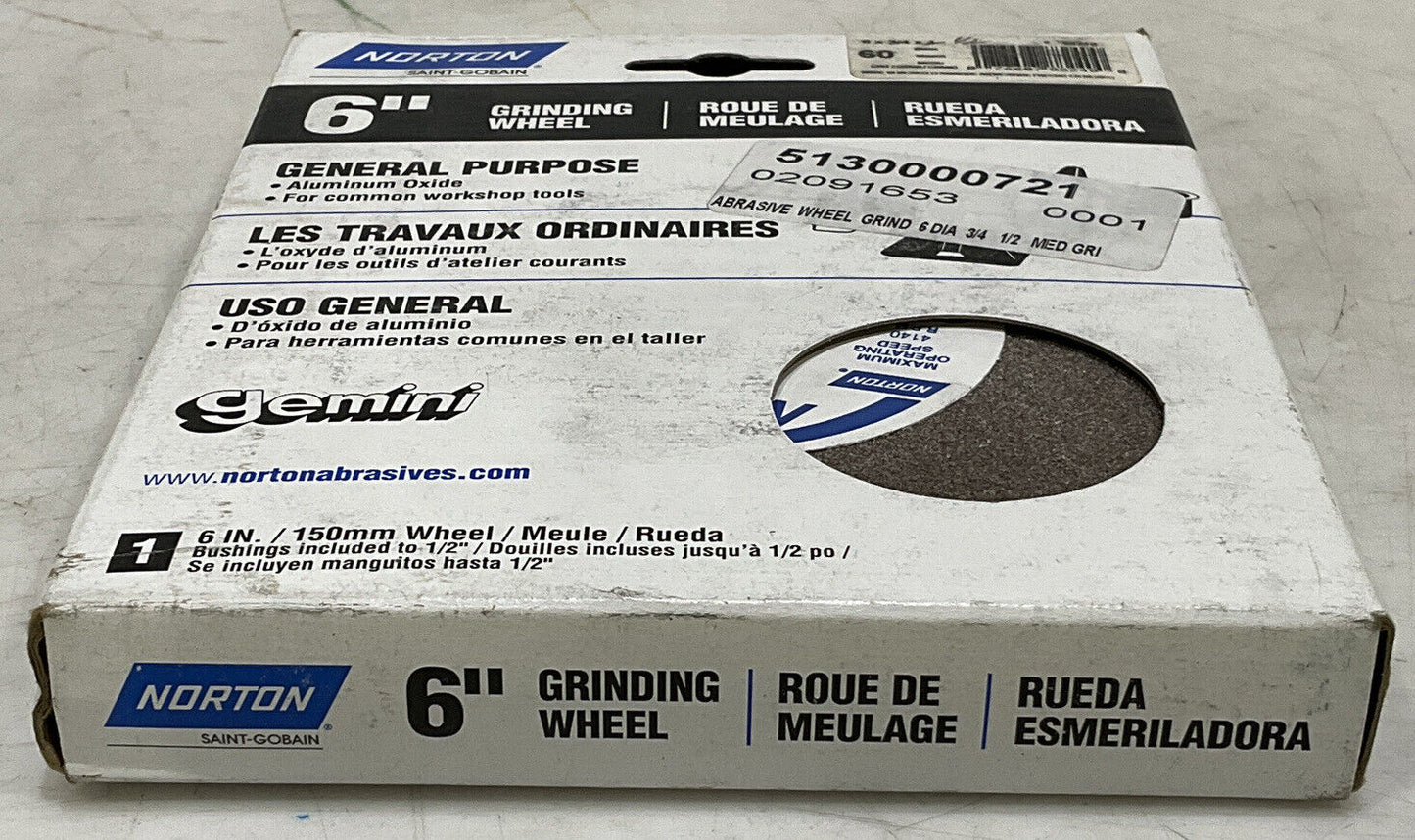 NORTON SAINT-GOBAIN 6” GRINDING WHEEL 60 GRIT 373