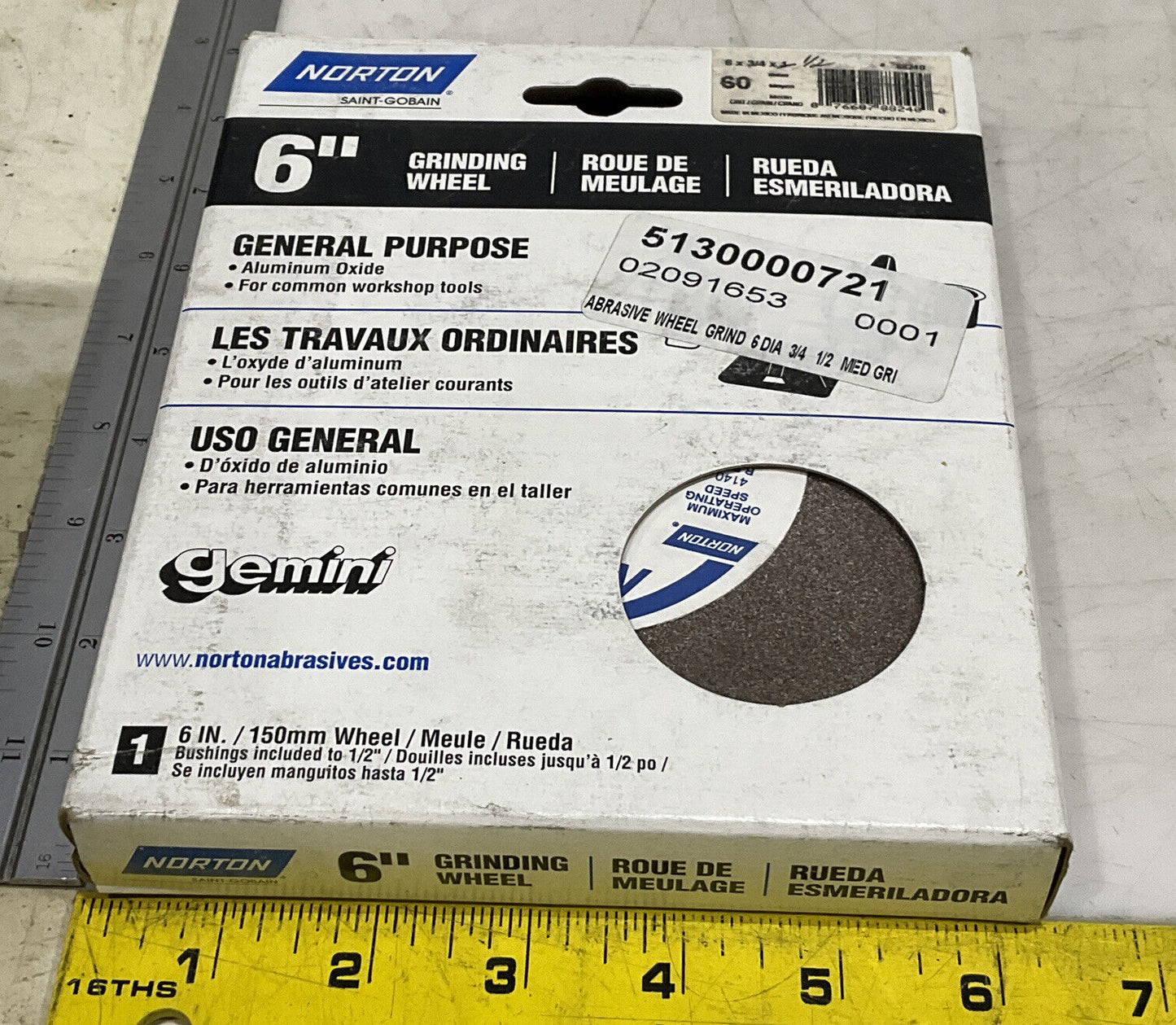 NORTON SAINT-GOBAIN 6” GRINDING WHEEL 60 GRIT 373