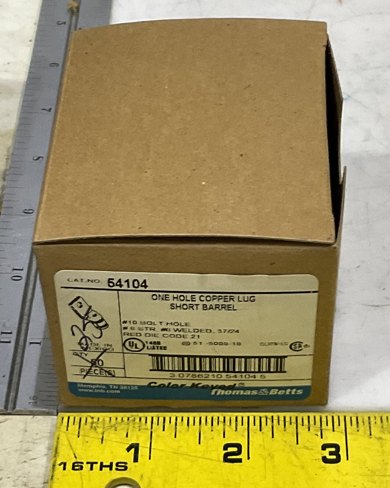 THOMAS AND BETTS 54104 ONE HOLE COPPER LUG SHORT BARREL LOT OF 25 373