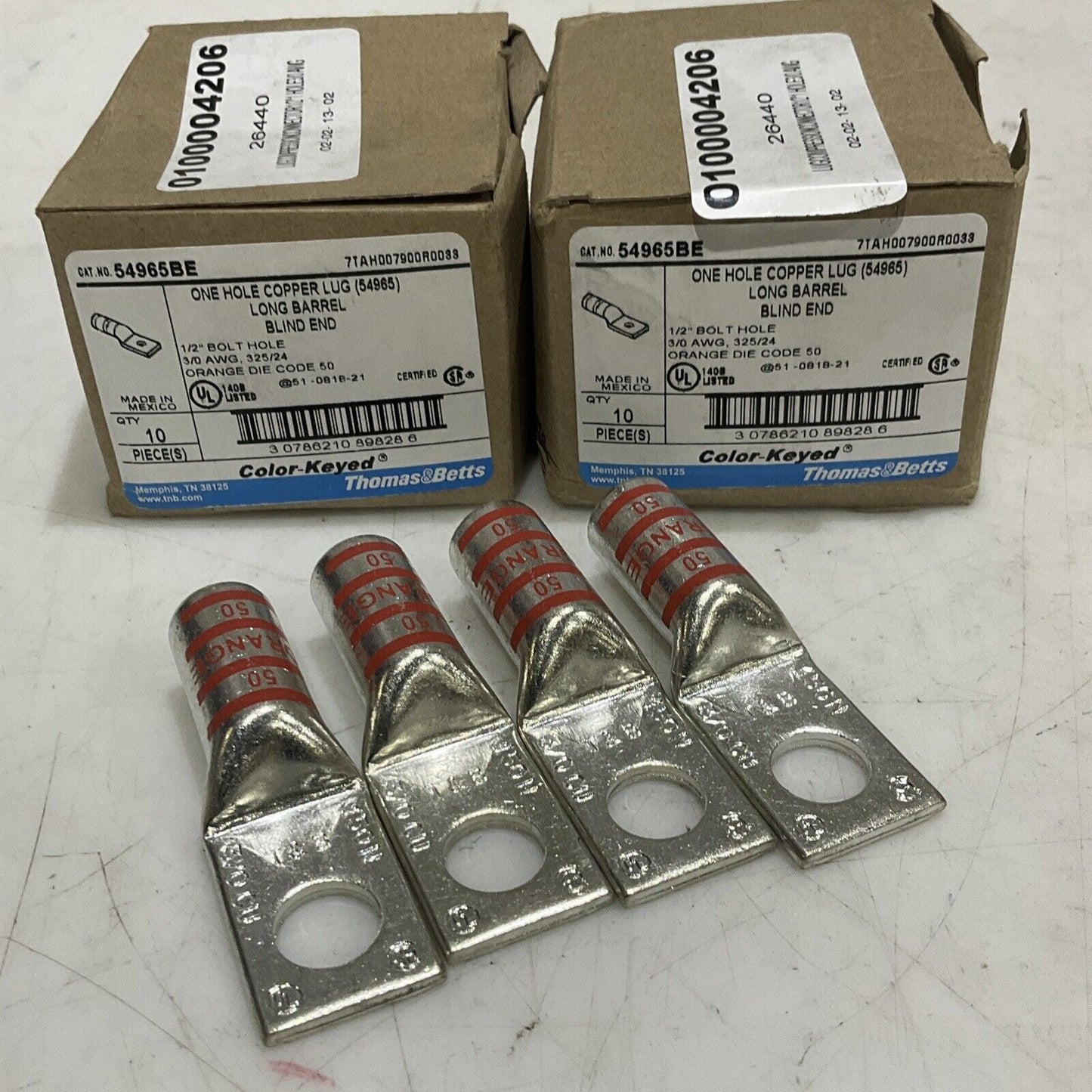 THOMAS & BETTS 54965BE ONE HOLE COPPER LUG LONG BARREL 1/2” LOT OF 20 373