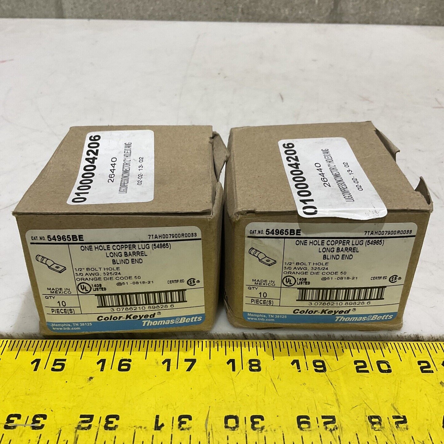 THOMAS & BETTS 54965BE ONE HOLE COPPER LUG LONG BARREL 1/2” LOT OF 20 373