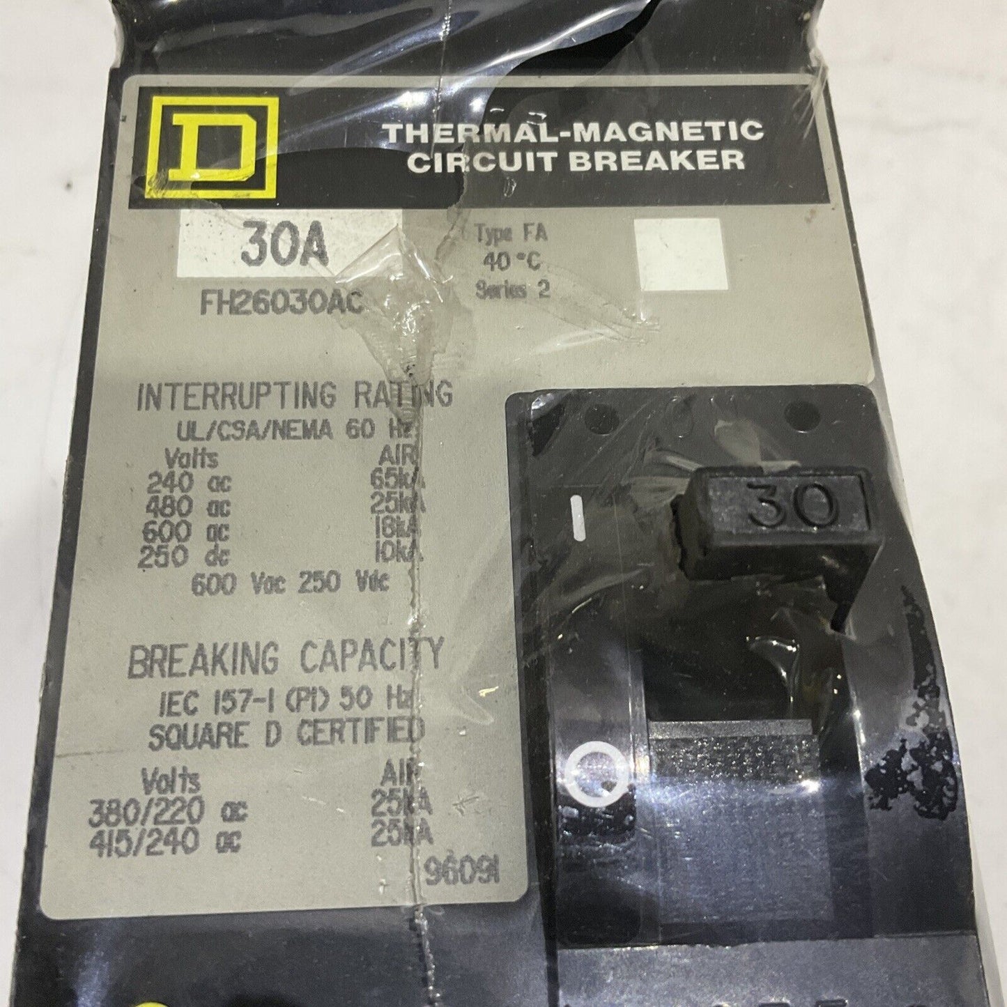 SQUARE D FH26030AC THERMAL-MAGNETIC CIRCUIT BREAKER 30A 60HZ 600VAC 250VDC 373
