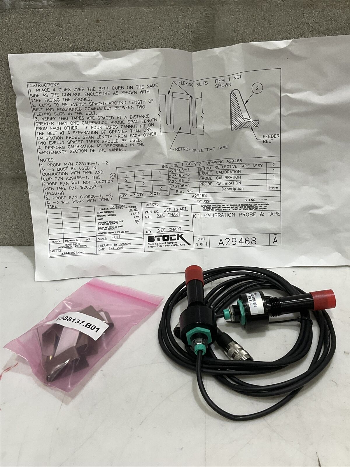STOCK EQUIPMENT V379486.B01 A29468 CALIBRATION PROBE & TAPE KIT 373