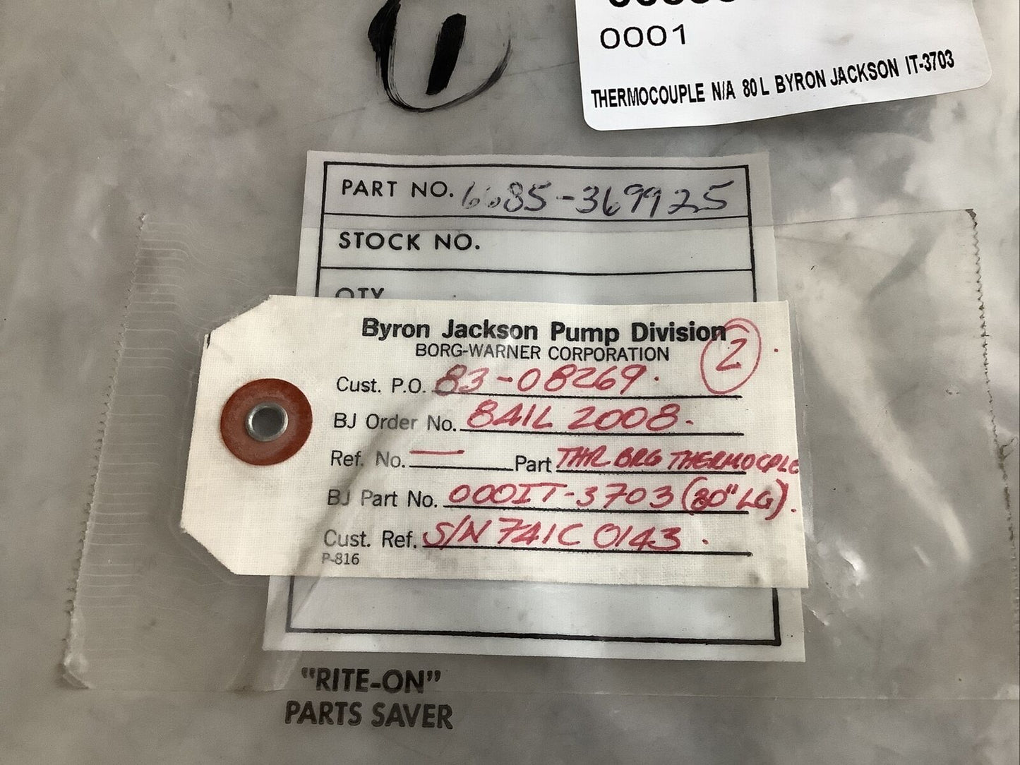 BYRON JACKSON PUMP IT-3703 THERMOCOUPLE 80IN 373