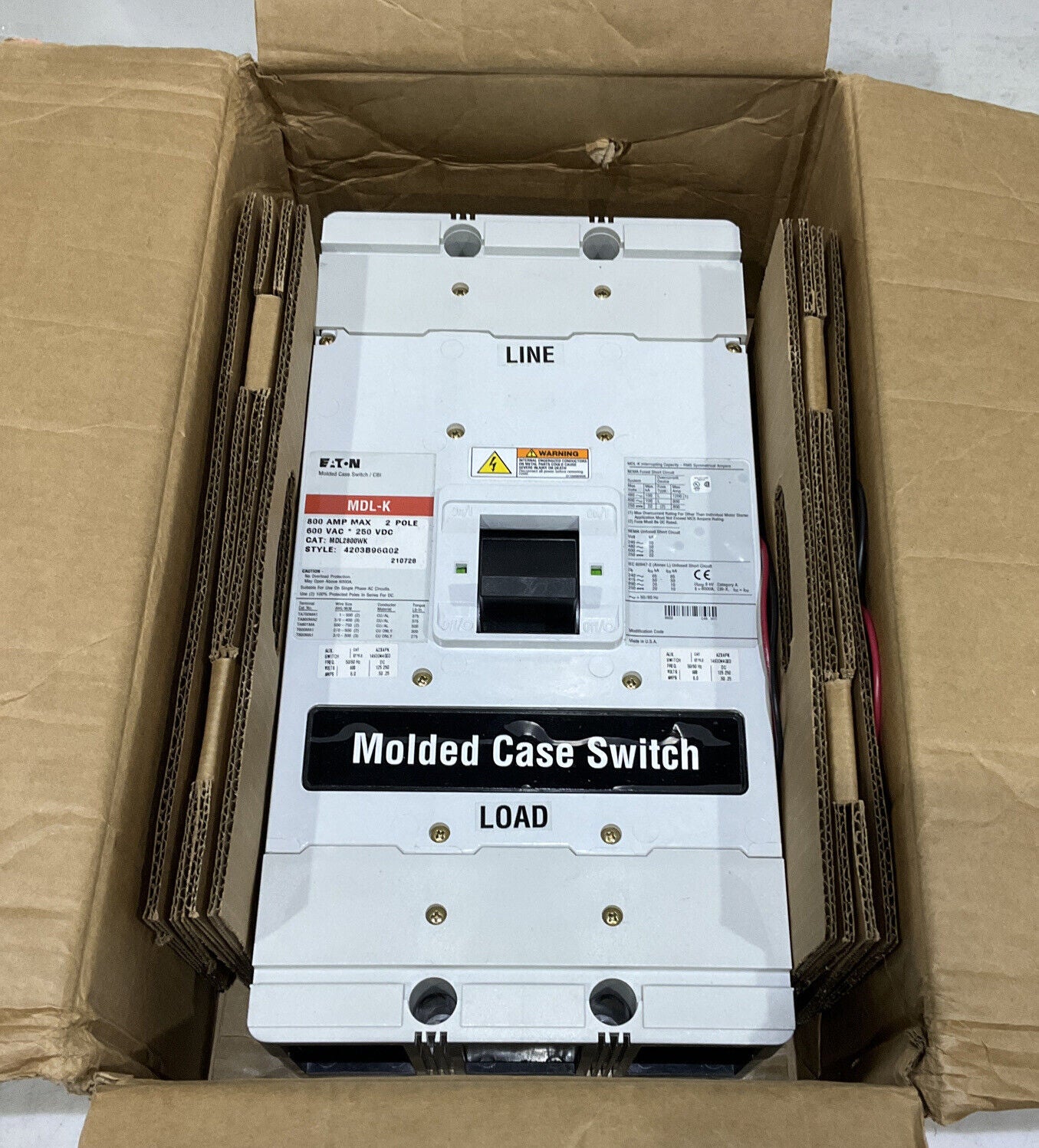 EATON MDL2800WK SERIES C MOLDED CASE SWITCH ASSEMBLY 800A 250VDC 969
