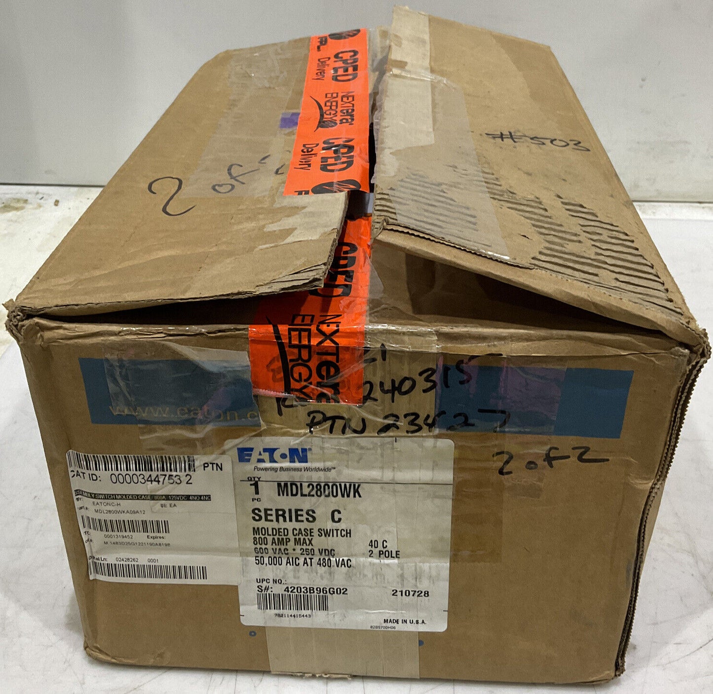 EATON MDL2800WK SERIES C MOLDED CASE SWITCH ASSEMBLY 800A 250VDC 969