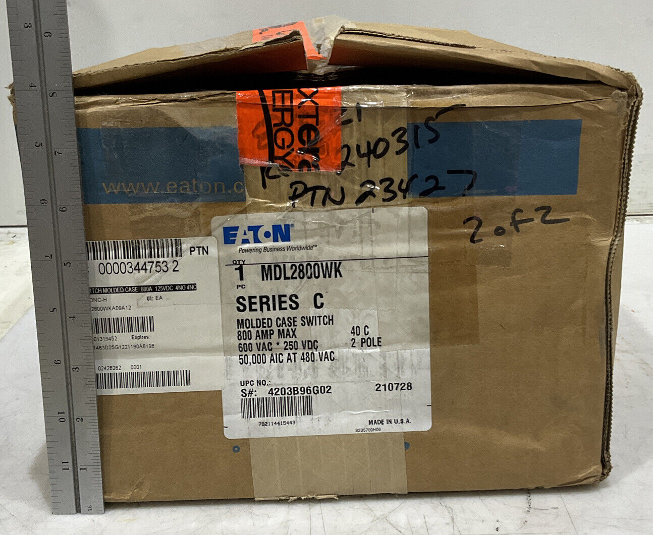 EATON MDL2800WK SERIES C MOLDED CASE SWITCH ASSEMBLY 800A 250VDC 969