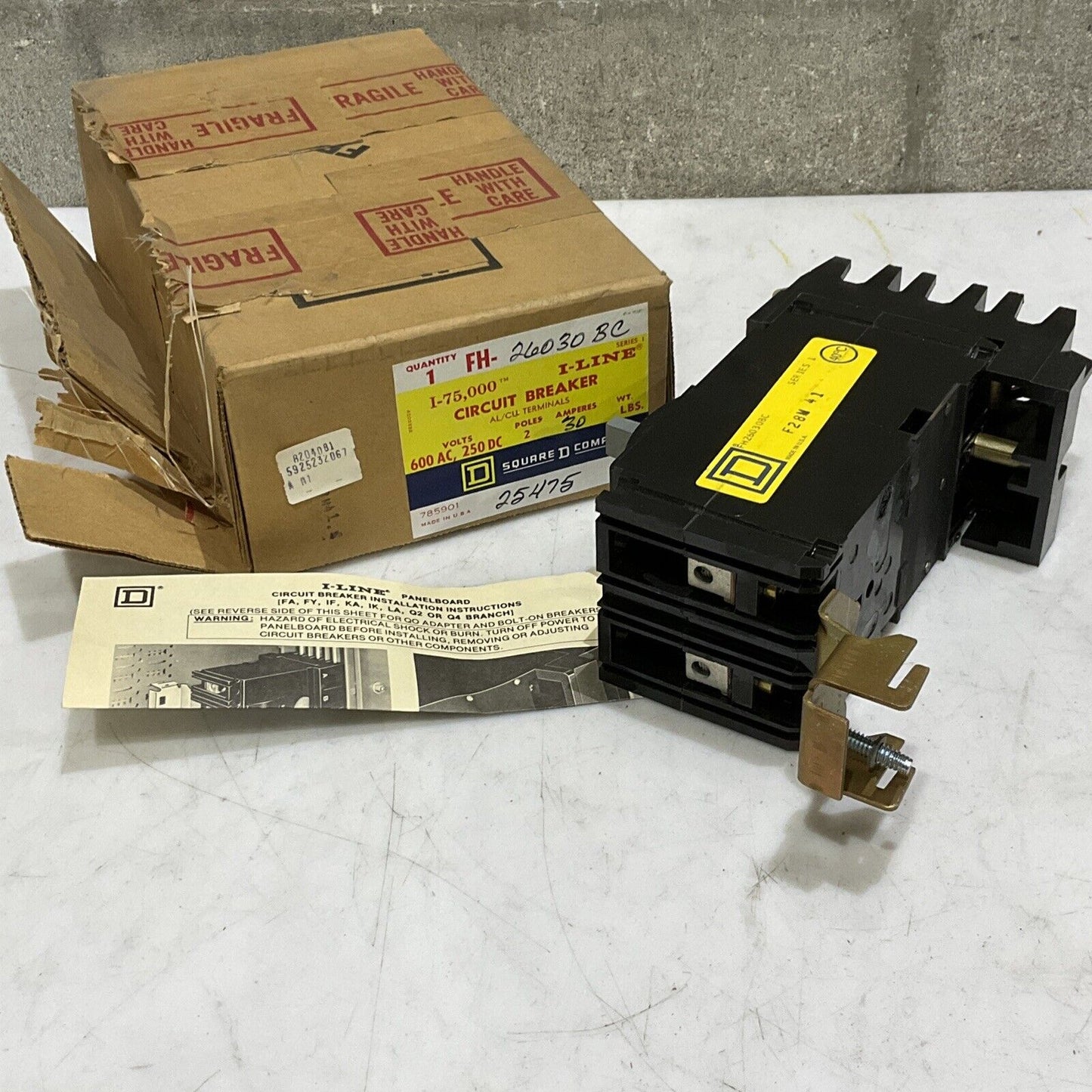 SQUARE D FH-26030BC CIRCUIT BREAKER I-75,000 I-LINE 600AC 250DC 2P 30AMP 373