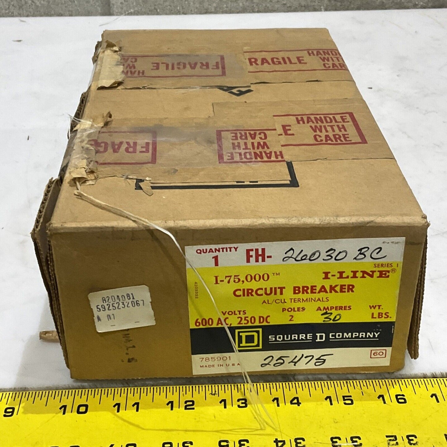 SQUARE D FH-26030BC CIRCUIT BREAKER I-75,000 I-LINE 600AC 250DC 2P 30AMP 373