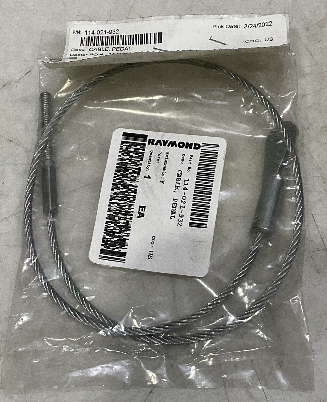 RAYMOND 114-021-932 PEDAL CABLE 881