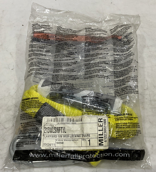 MILLER 213WLS/6FTYL LANYARD 1 INCH WEB LOCKING SNAPS 881