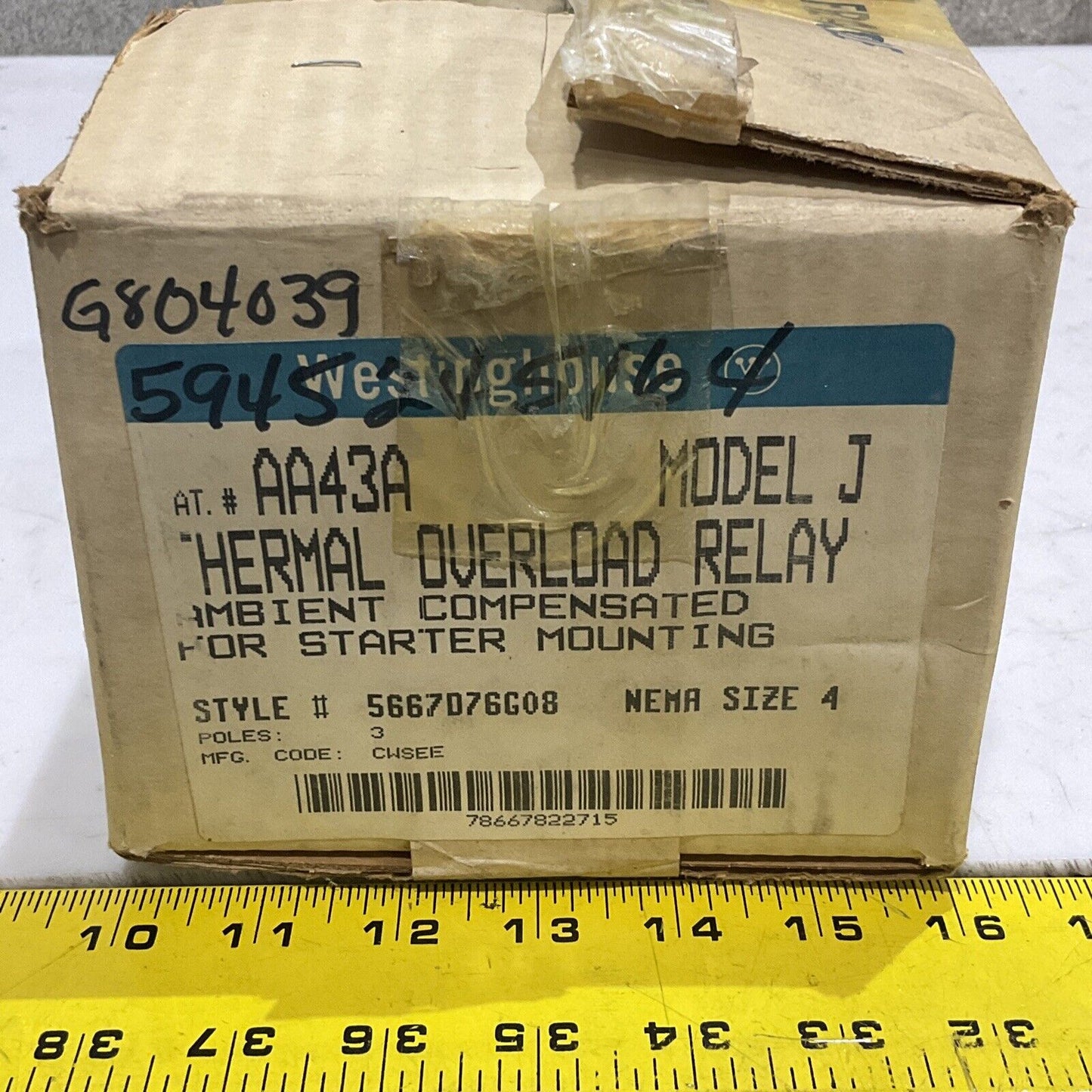 WESTINGHOUSE AA43A AMBIENT COMPENSATED THERMAL OVERLOAD RELAY 373