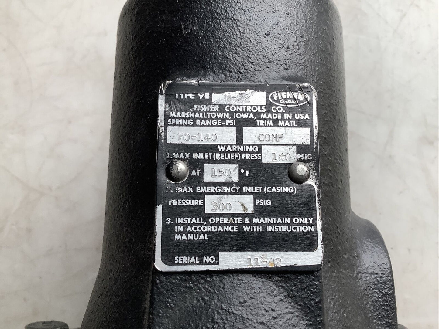 FISHER H-22 11-82 98H-22 BACKPRESSURE REGULATOR COMP 70-140PSI 373