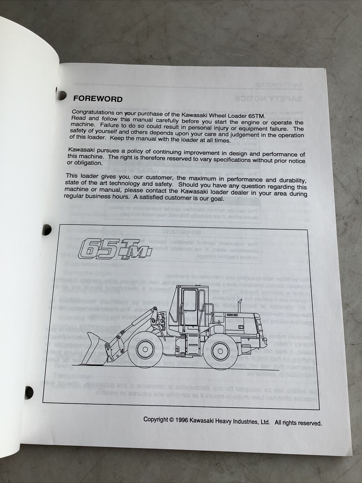 KAWASAKI AAA-M65J2U02-963 65TM WHEEL LOADER MANUAL SERIAL 65J2-4001 AND UP B303