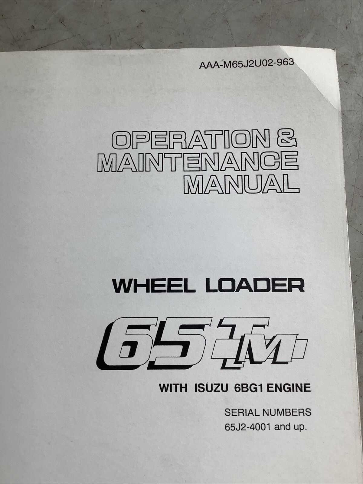 KAWASAKI AAA-M65J2U02-963 65TM WHEEL LOADER MANUAL SERIAL 65J2-4001 AND UP B303