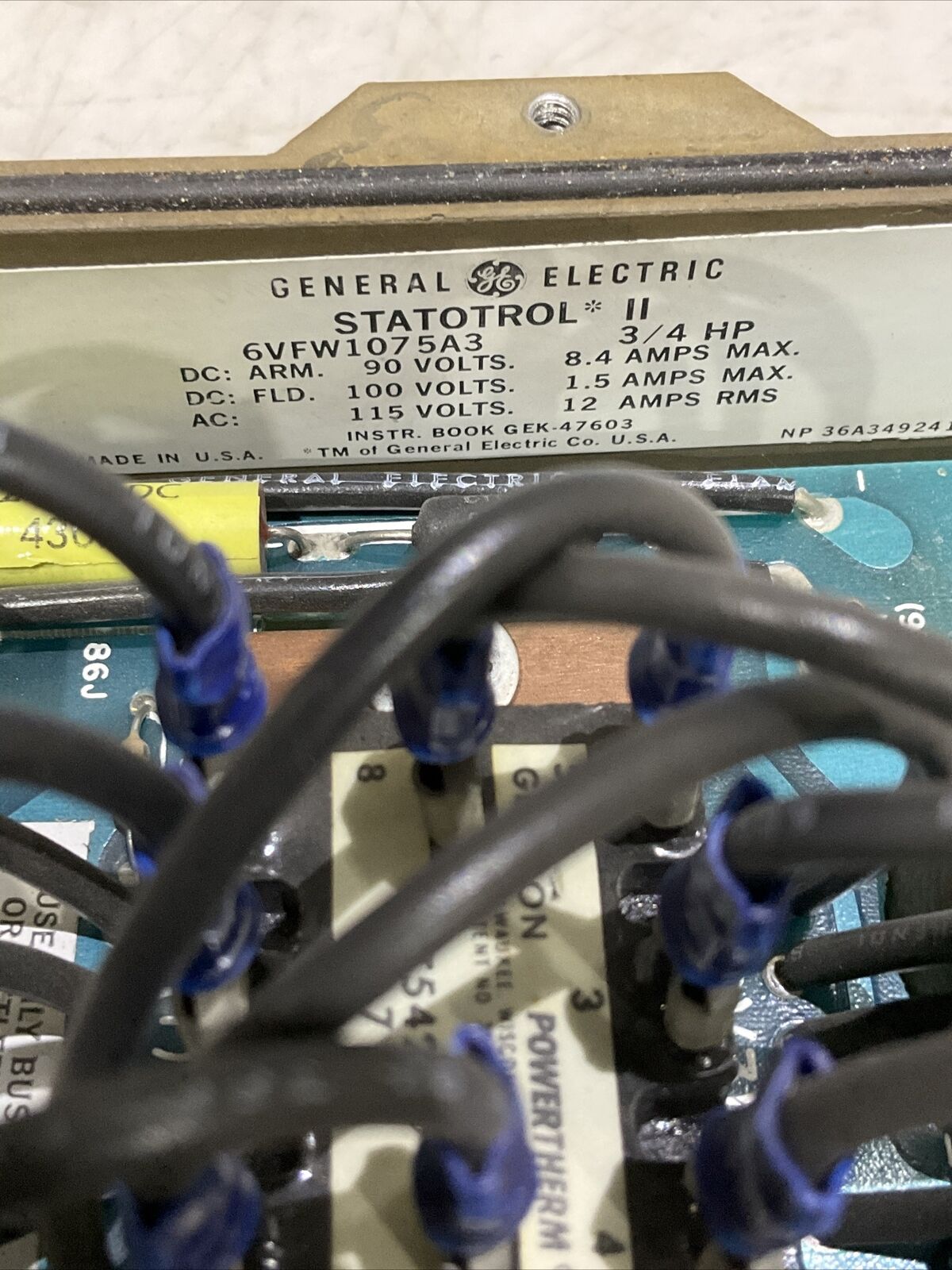 GENERAL ELECTRIC 6VFW1075A3 STATOTROL II 90/100/115V 3/4HP 373