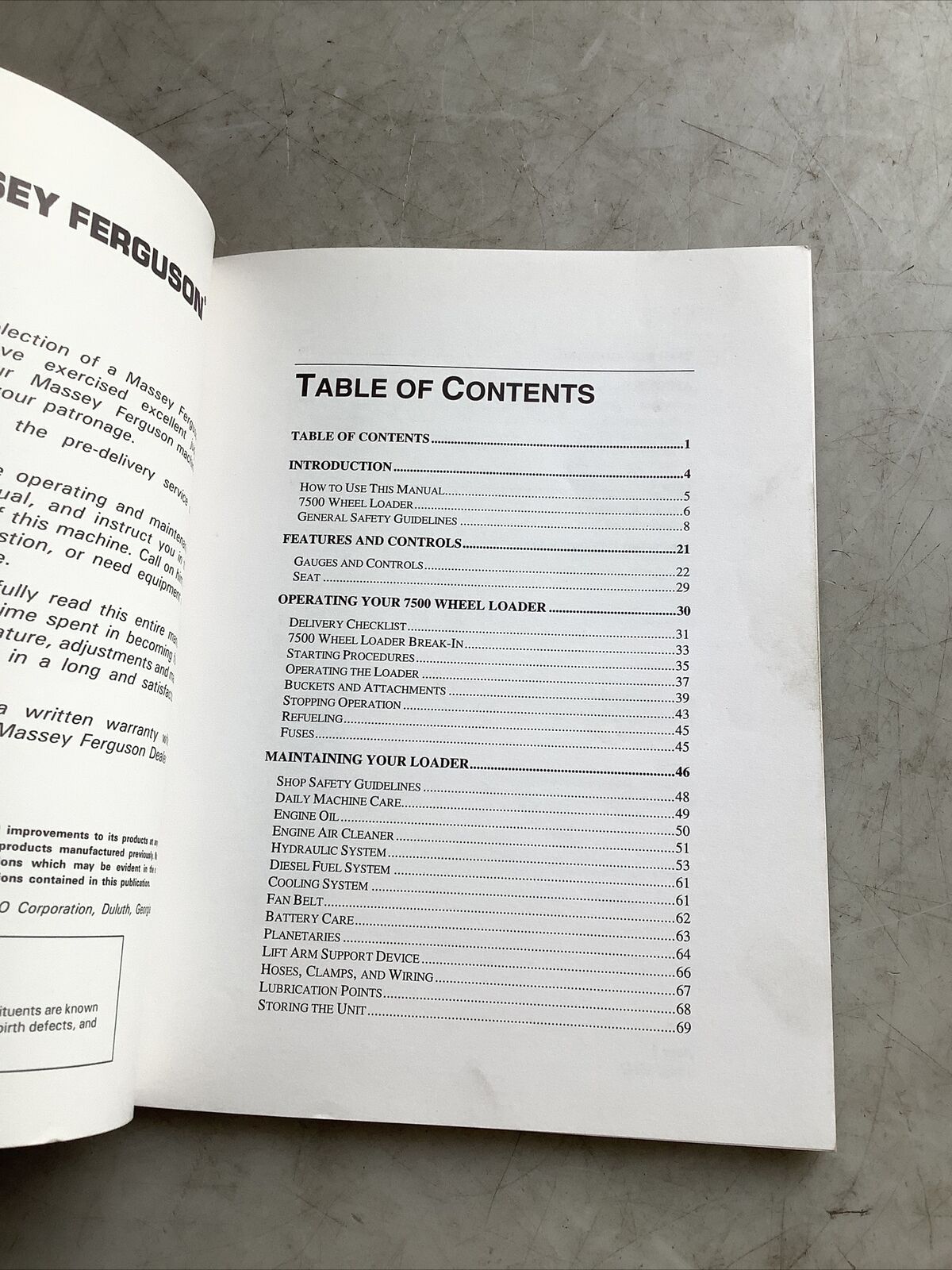 MASSEY FERGUSON 7500 WHEEL LOADER OPERATOR INSTRUCTION BOOK B303
