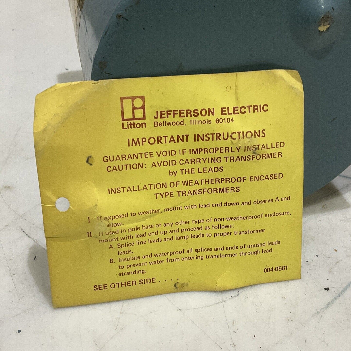 JEFFERSON ELECTRIC 236-1376 MERCURY H.I.D LAMP BALLEST 240-315V 60 HZ 373