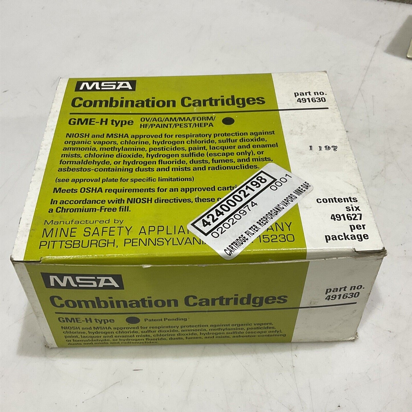 MSA GME-P100 815182 GME-H 491630 CHEMICAL COMBINATION CARTRIDGES LOT OF 12 373