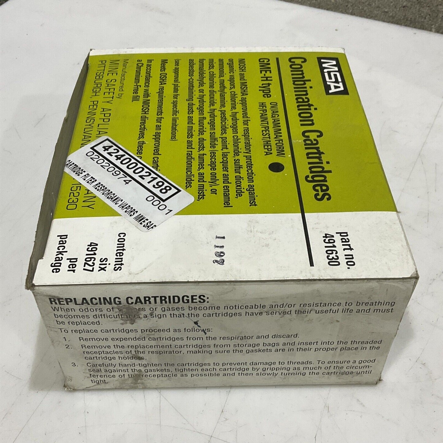 MSA GME-P100 815182 GME-H 491630 CHEMICAL COMBINATION CARTRIDGES LOT OF 12 373