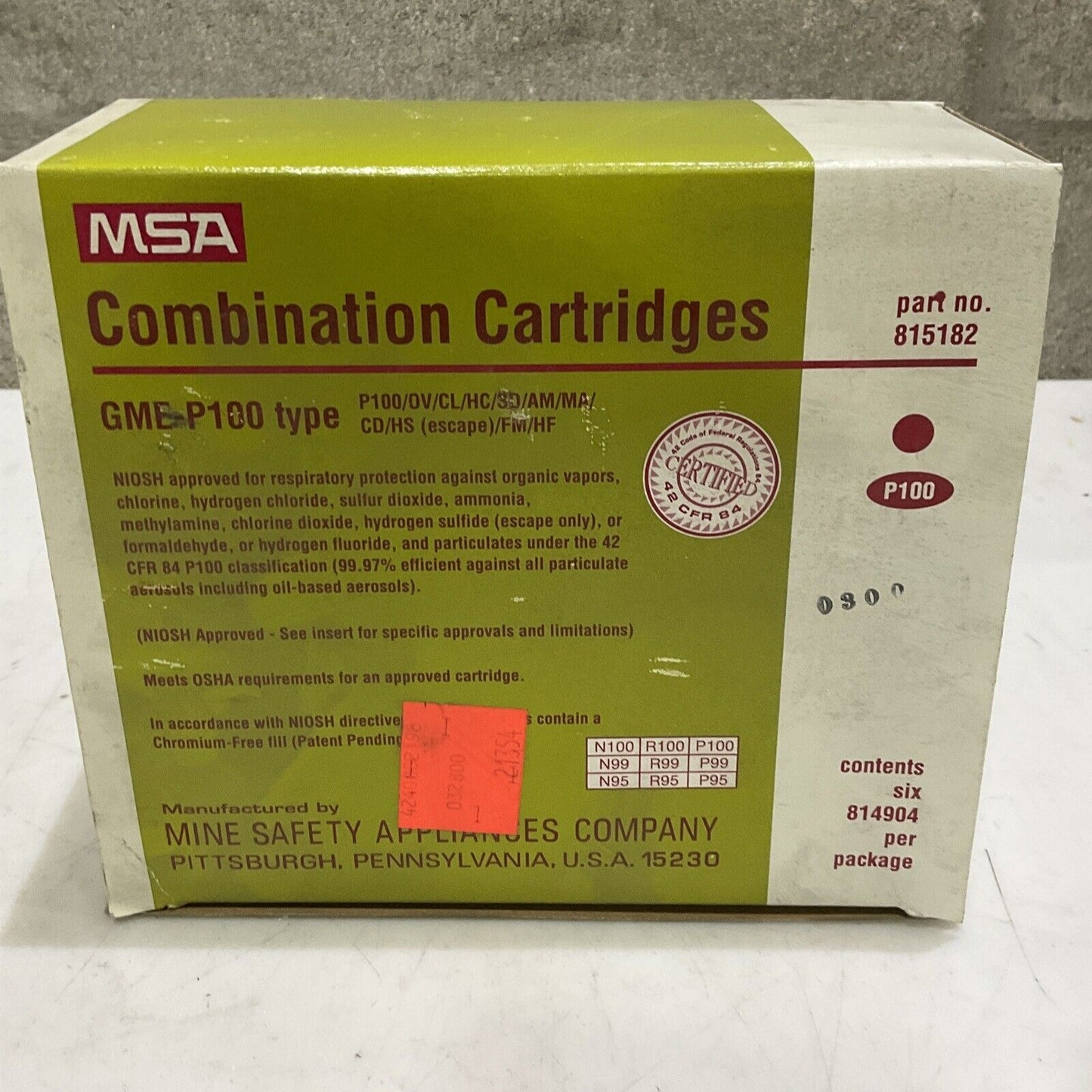 MSA GME-P100 815182 GME-H 491630 CHEMICAL COMBINATION CARTRIDGES LOT OF 12 373