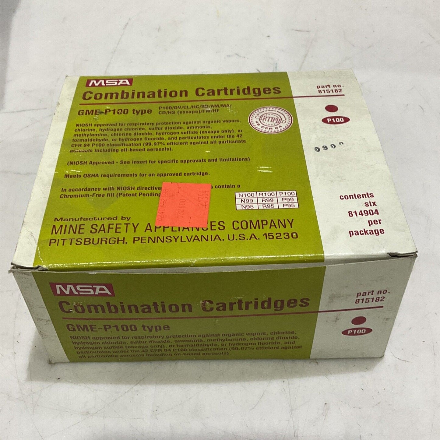 MSA GME-P100 815182 GME-H 491630 CHEMICAL COMBINATION CARTRIDGES LOT OF 12 373