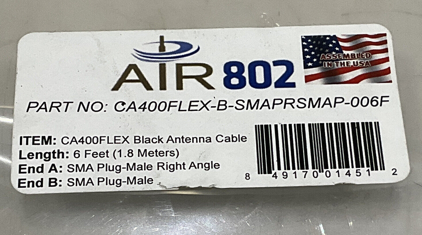 AIR 802 CA400FLEX-B-SMAPRSMAP-006F BLACK ANTENNA CABLE 6 FEET LOT OF 2 881