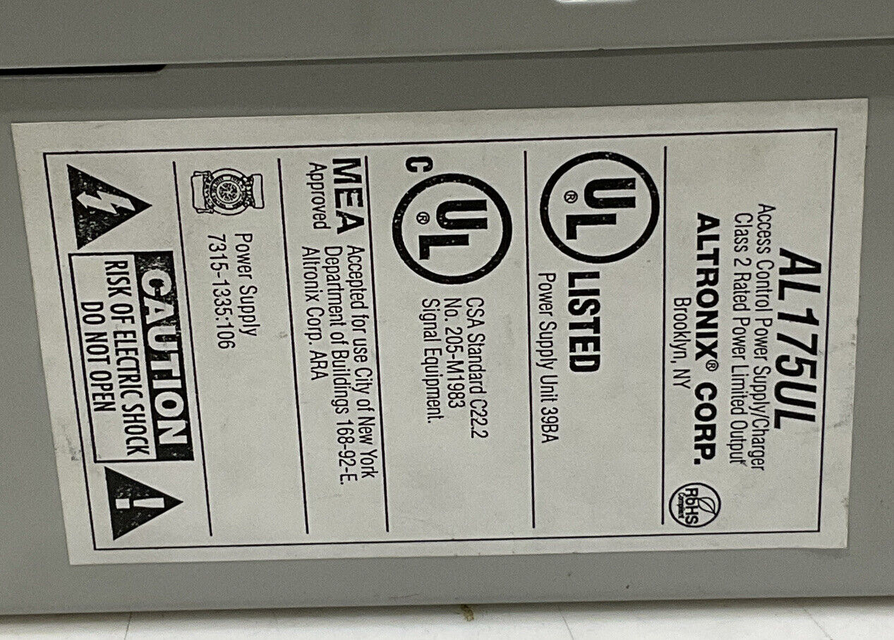 ALPHA OMEGA ALTRONIX AL175UL ACCESS CONTROL POWER SUPPLY/CHARGER 881