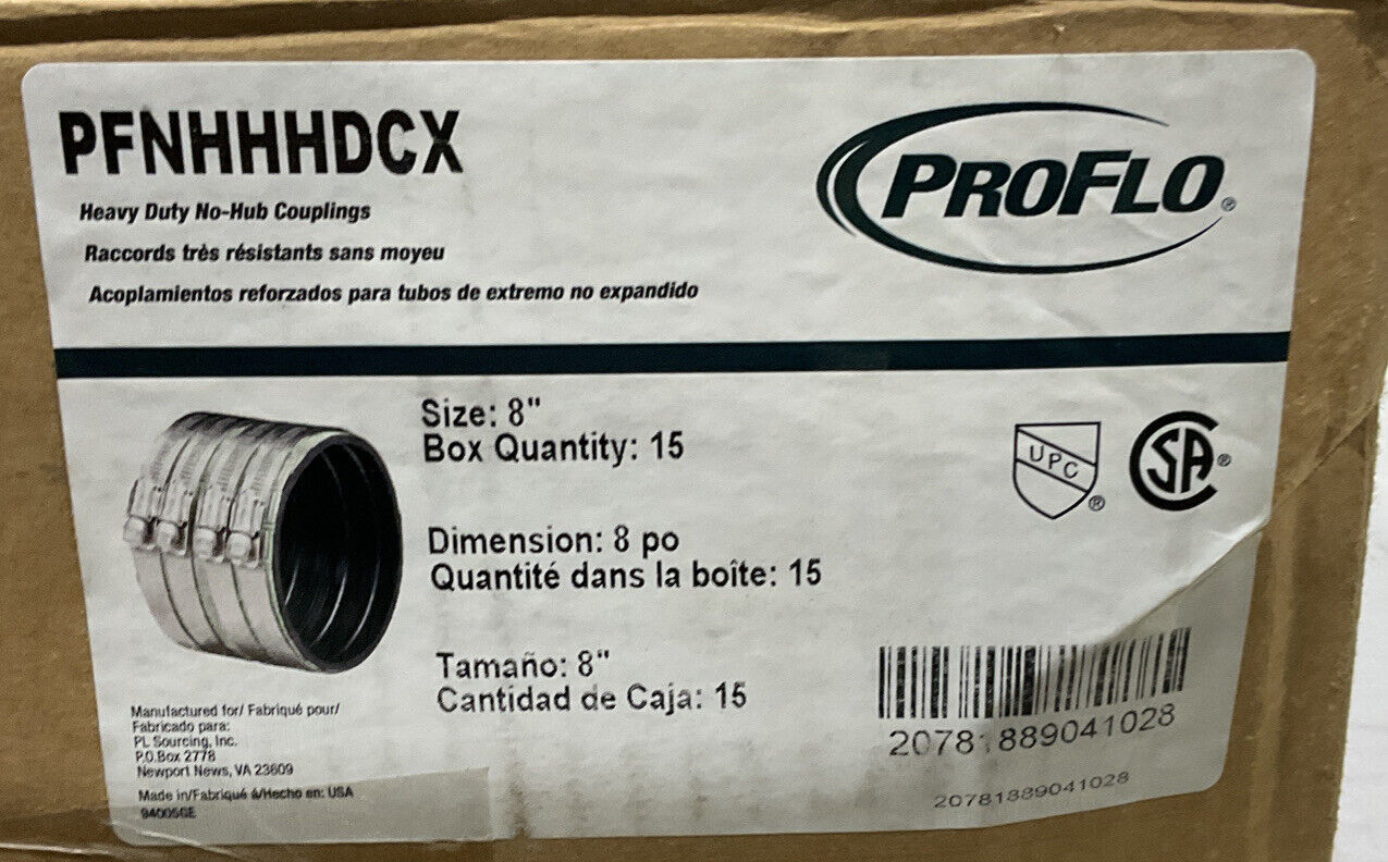 PROFLO PFNHHHGCX 8” HEAVY DUTY NO-HUB COUPLINGS LOT OF 15 373